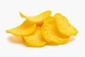 Slices of crinkle-cut potato chips are arranged in a pile. Royalty Free Stock Photo