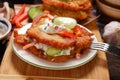 Potato cakes with vegetable and mayonnaise sauce