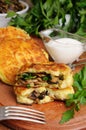 Potato cakes zrazy stuffed with mushrooms