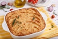 Potato casserole. Mashed potato baked with ground meat of pork and chicken Royalty Free Stock Photo