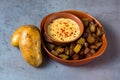 Potato Cheese Fondu served in dish isolated on grey background top view of bahrain food Royalty Free Stock Photo