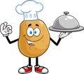 Potato Chef Cartoon Character Gesturing Ok And Holding A Silver Platter