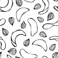 Potato Chips and Almond Seamless Fast food Pattern. Realistic Vector Illustration Isolated On a White Background Doodle Royalty Free Stock Photo