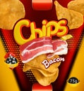 Potato chips. Bacon flavor. Design packaging, vector template