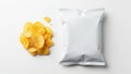 Potato chips and bag isolated on white background Royalty Free Stock Photo