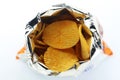 Potato chips in bag on white background. Royalty Free Stock Photo