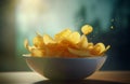 Potato chips bowl food. Generate Ai