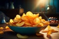 Potato chips in a bowl, an irresistible crunchy treat awaits Royalty Free Stock Photo