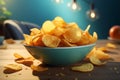 Potato chips in a bowl, an irresistible crunchy treat awaits Royalty Free Stock Photo