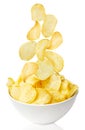 Potato chips bowl isolated on white Royalty Free Stock Photo