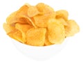 Potato chips bowl isolated on white background, with clipping path Royalty Free Stock Photo