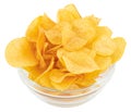 Potato chips bowl isolated on white background, with clipping path Royalty Free Stock Photo