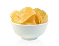 Potato chips in bowl isolated on white background ,include clipping path Royalty Free Stock Photo