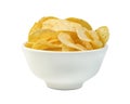 Potato chips in bowl isolated on white background ,include clipping path Royalty Free Stock Photo