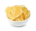 Potato chips in bowl isolated on white background ,include clipping path Royalty Free Stock Photo