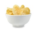 Potato chips in bowl isolated on white background ,include clipping path Royalty Free Stock Photo