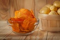 Potato Chips In Bowl On Wood Background Royalty Free Stock Photo