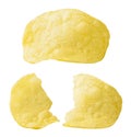 Potato chips and broken in half close-up on a white. Isolated Royalty Free Stock Photo