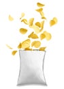 Potato chips bursting out from packaging Royalty Free Stock Photo