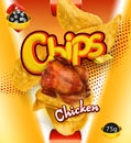 Potato chips. Chicken flavor. Design packaging, vector template