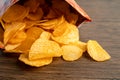 Potato chips, delicious BBQ seasoning spicy for crips, thin slice deep fried snack fast food in open bag