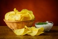 Potato chips and dill dip Royalty Free Stock Photo