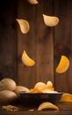 Potato chips falling Royalty Free Stock Photo