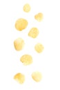 Potato chips falling isolated on white background Royalty Free Stock Photo