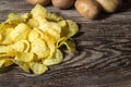 Potato chips. Fresh raw potatoes