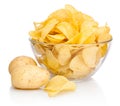 Potato chips in glass bowl isolated isolated on white background Royalty Free Stock Photo