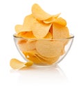 Potato chips in glass bowl isolated isolated on white background Royalty Free Stock Photo