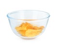 Potato chips in glass bowl Royalty Free Stock Photo