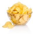 Potato chips in glass bowl on white background Royalty Free Stock Photo