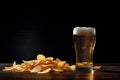 Potato chips and glass of cold beer. AI generated Royalty Free Stock Photo