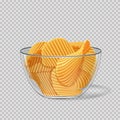 Potato chips in glass transparent bowl Royalty Free Stock Photo