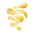 Potato chips levitate on a white background Royalty Free Stock Photo