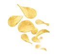 Potato chips levitate on a white background Royalty Free Stock Photo