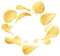 Potato chips levitate on a white background Royalty Free Stock Photo