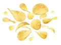 Potato chips levitate on a white background Royalty Free Stock Photo