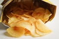 Potato chips in open bag, delicious BBQ seasoning spicy for crips, thin slice deep fried snack fast food