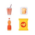 Potato chips pack bag and soda drinks collection vector illustration. Royalty Free Stock Photo