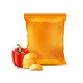 Potato Chips with Paprika and Foil Bag Isolated