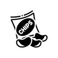 Black solid icon for Potato chips, food, fried and crisp