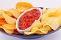 Potato chips and red sauce