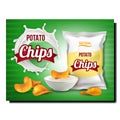 Potato Chips Snack Creative Promo Banner Vector