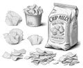 Potato chips snack isolated vector set on white