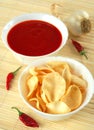 Potato chips, snacks and dip Royalty Free Stock Photo