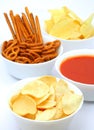 Potato chips, snacks and dip Royalty Free Stock Photo