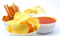 Potato chips, snacks and dip Royalty Free Stock Photo