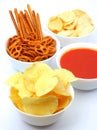 Potato chips, snacks and dip Royalty Free Stock Photo